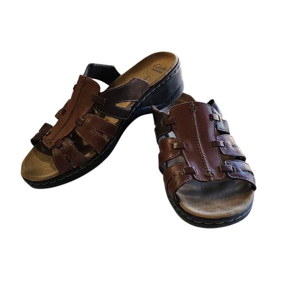 Clarks Gladiator Leather Sandals Brown Size 9XW - Picture 1 of 7